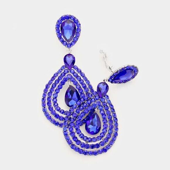 Crystal Pave Trimmed Teardrop Blue Clip On Earrings NWT - Picture 1 of 6